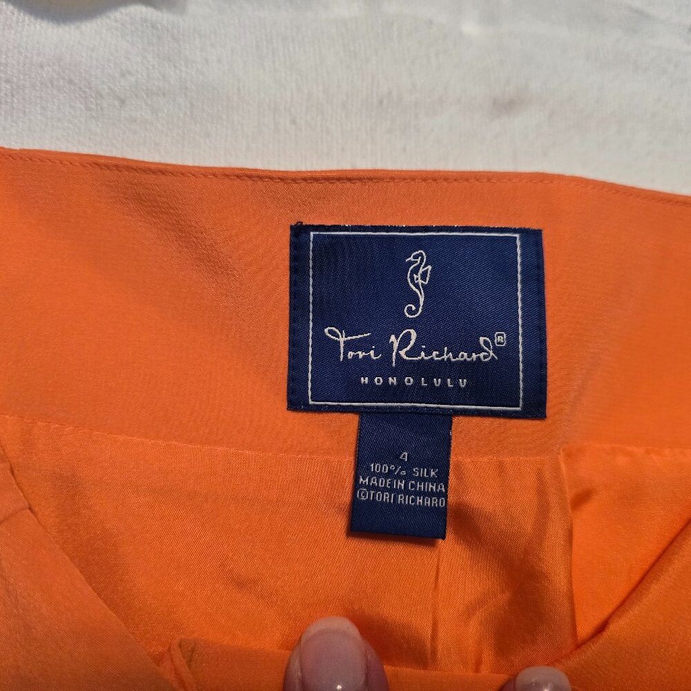 Tori Richard Honolulu 100% Silk Orange Midi Skirt Flowers Paradise Size 4 Lined - Picture 4 of 13